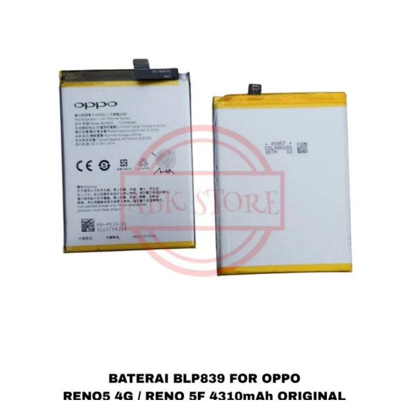 BATTERY BATRAI BATRE BATERAI OPPO RENO 5 4G / RENO 5F BLP839 BATT ORIGINAL