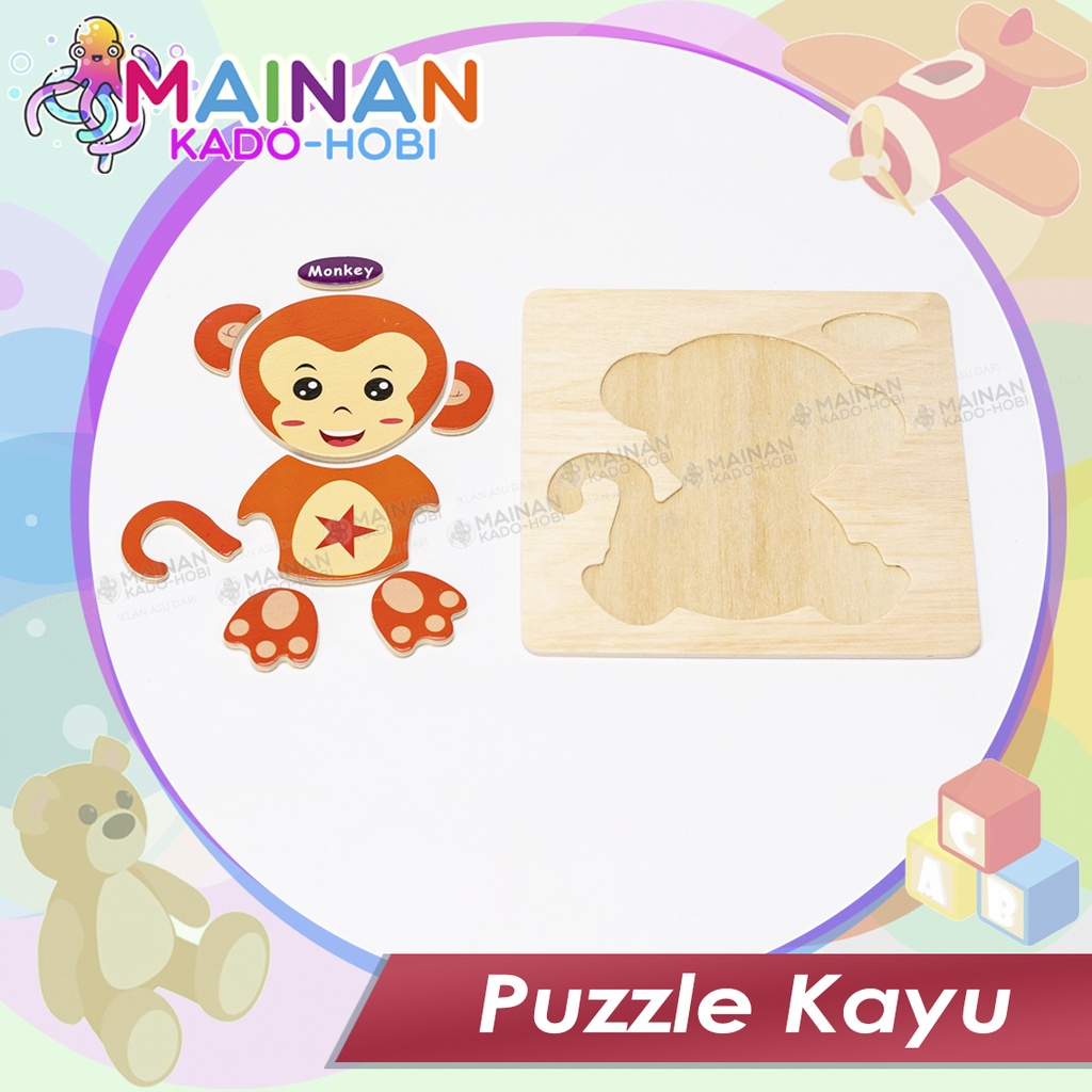 MAINAN KREATIFITAS ANAK SUSUN PUZZLE KARAKTER ANIMAL MONKEY MONYET