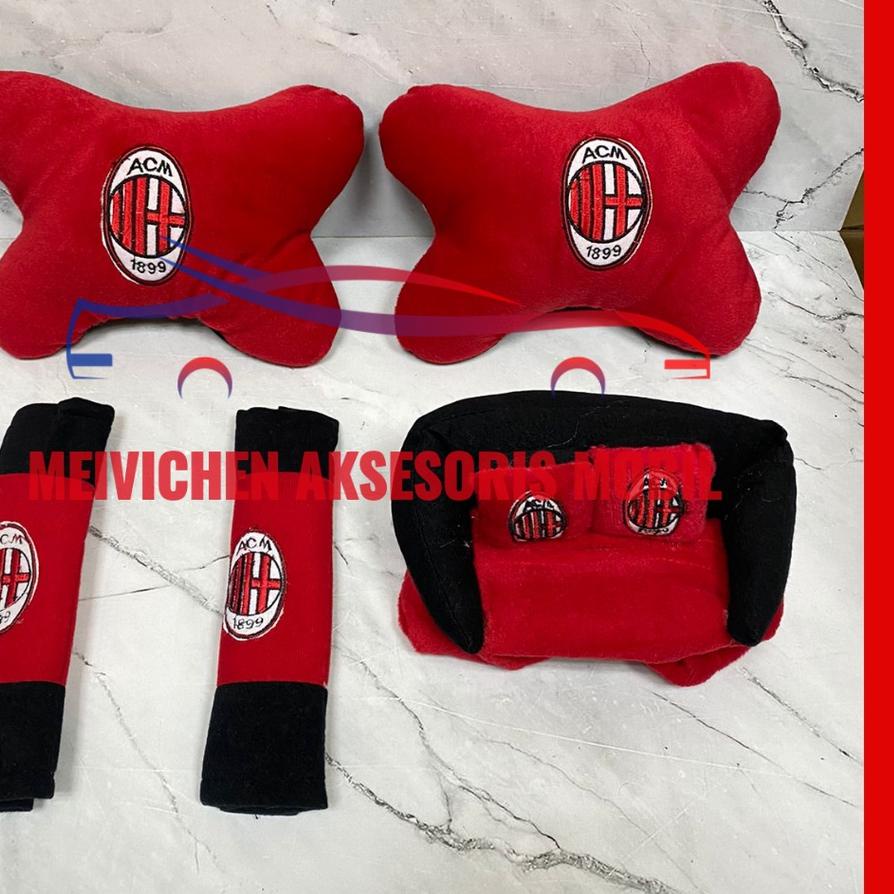 Promo Bantal Mobil Set 3 in 1 Ac.Milan - Headrest Car Set 3in1 ACM
