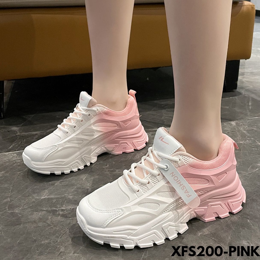 SEPATU SNEAKERS WANITA SOLE TINGGI GRADASI WARNA CAKEP POPULAR BAHAN RUBBER COMBI MESH IMPORT FS200