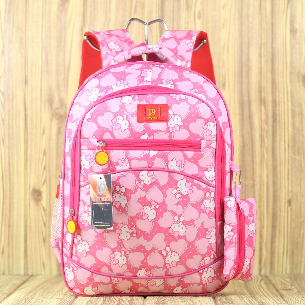 Backpack Sekolah Anak Perempuan Motif Kuda Pony Biru Pink Hitam Ungu Ransel Korean Stylee Tas Anak TK SD Murah UJ STYLEE Free Tempat Pensil Raincover