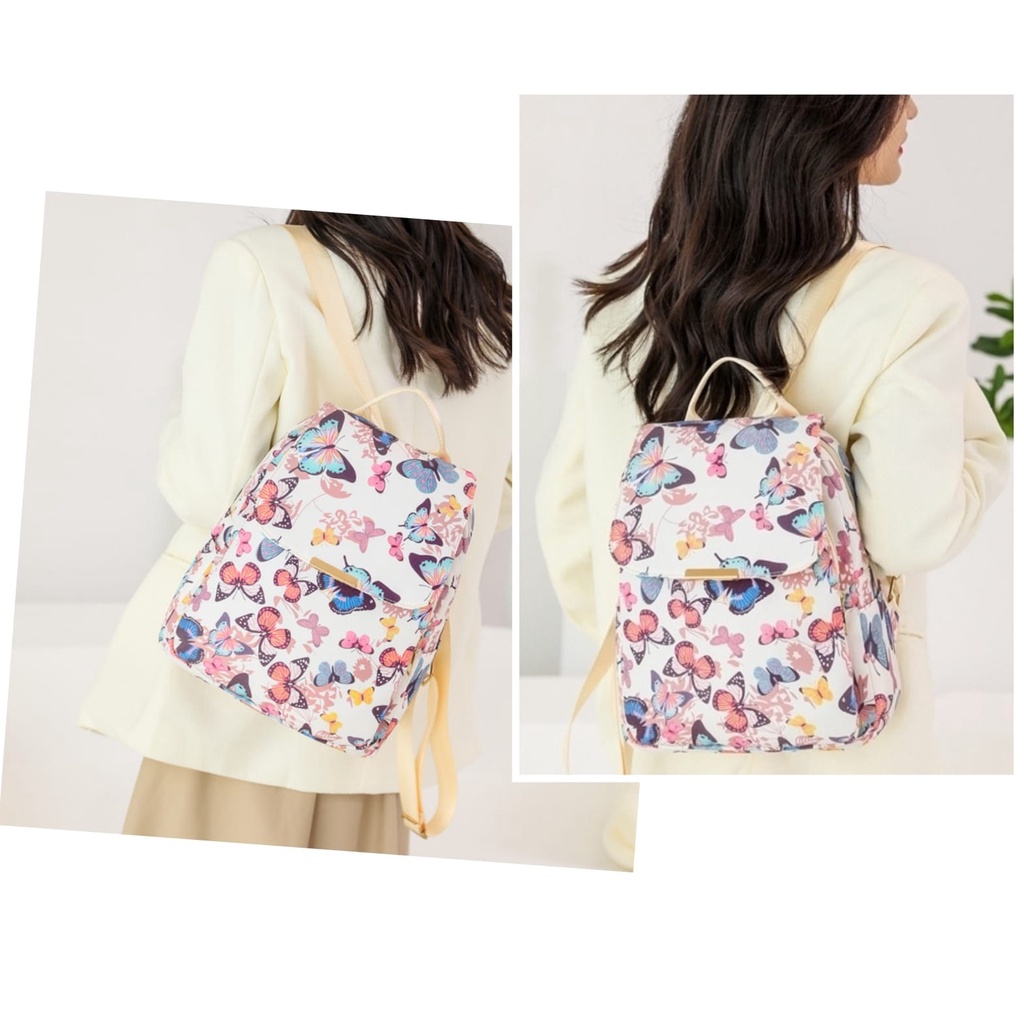 TAS RANSEL WANITA BACKPACK NILON MOTIF KUPU-KUPU CALENIA  IMPORT  BRANDED BATAM TA721M4 GENDONG PUNGGUNG SEKOLAH KOREA LUCU  KERJA KULIAH BESAR REMAJA CEWEK MURAH PREMIUM BATAM KEKINIAN