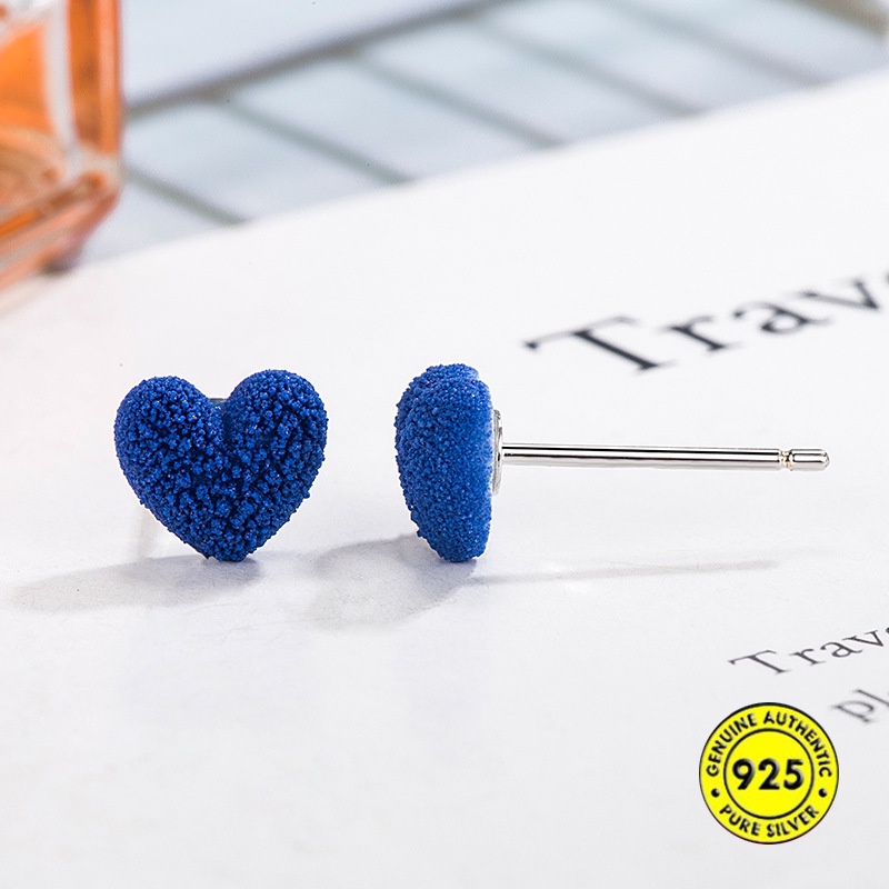 Frosted Klein Blue Stud Earrings Perempuan Musim Gugur Dingin Retro Cinta Merak Anting Biru U1417