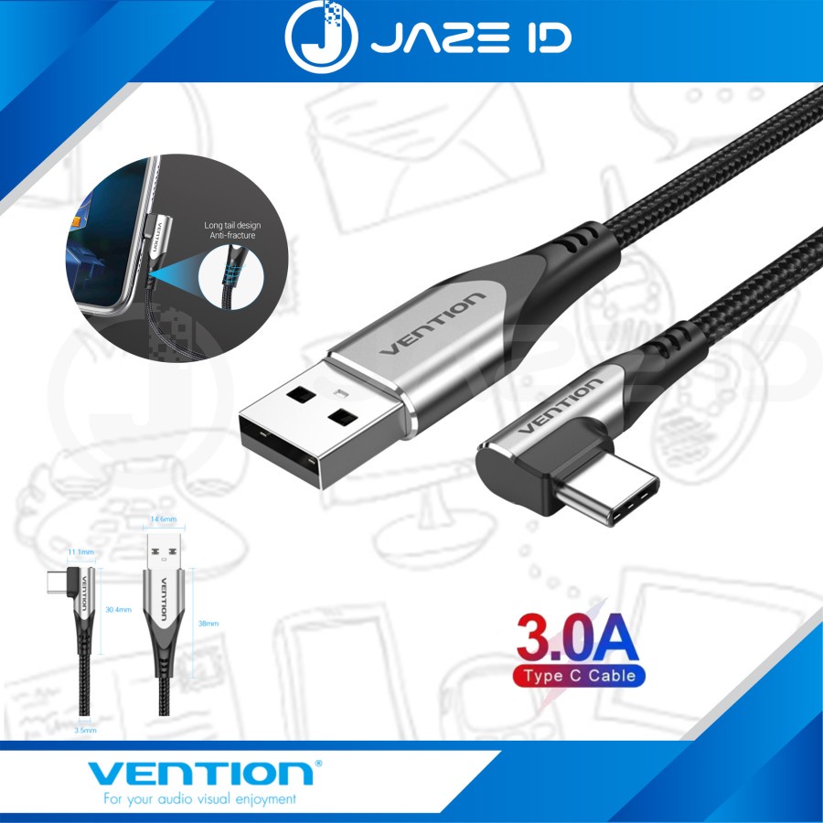 Vention Kabel Data USB Braided Siku 90 Type C 3A Fast Charge 2M 3M