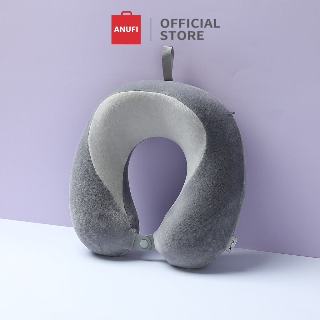 ANUFI Bantal Leher Beludru Super Empuk Bisa Dilipat Travel Neck Pillow Dewasa Setara Miniso