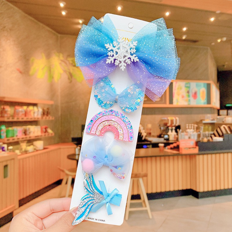 Caliloops Set 4 Pcs Jepit Rambut Anak Motif Pita Elsa Princess Genji
