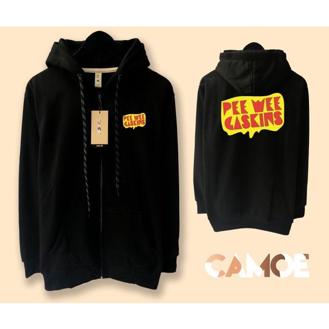 Jacket Pee Wee Gaskins Sweater Hoodie Pria Bahan Fleece Sablon Polyflex Zipper Resleting Depan