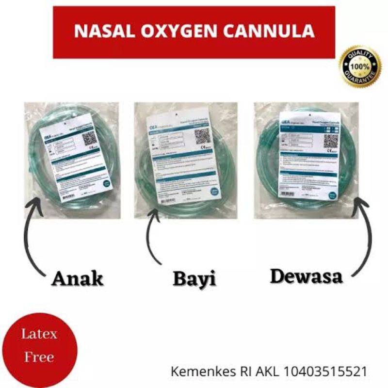 Nasal Cannula GEA Dewasa Anak Bayi / Selang Oksigen Hidung Medis