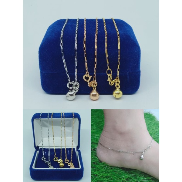 gelang kaki rantai paperclip+1bel/perak asli silver 925 lapis emas/fashion wanita terbaru