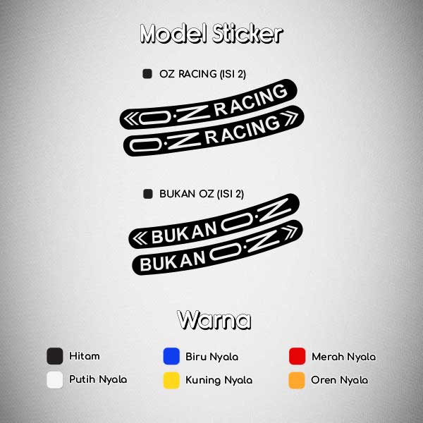 Stiker Velg OZ Racing / Sticker Velg Bukan OZ / Stiker Velg Lis OZ Racing / Sticker Velg Rim OZ Racing Glossy Waterproof / Sticker Velg Rim Bukan OZ