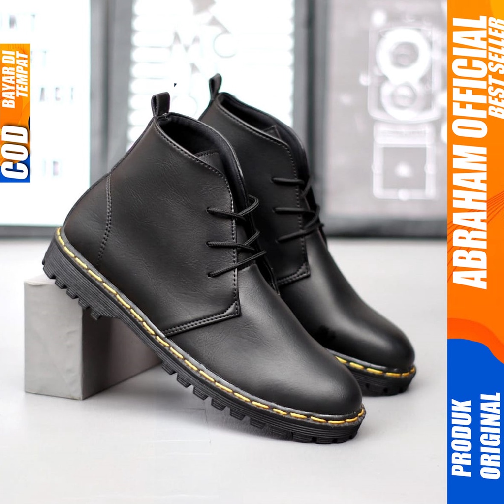 ABRAHAM Sepatu Formal Pantofel Docmart Boots Kerja Pria Hitam