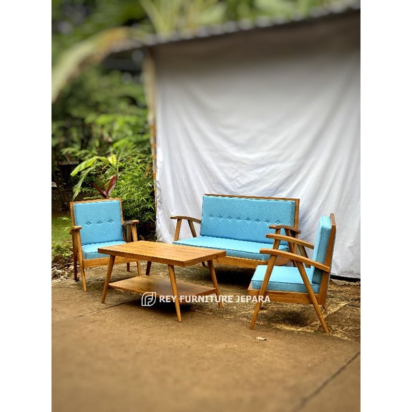 SET MEJA TAMU JENGKI KAYU JATI MINIMALIS - SET KURSI TAMU MINIMALIS