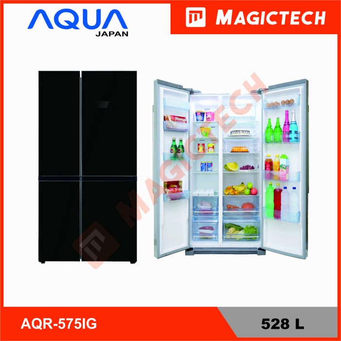 KULKAS AQUA SIDE BY SIDE AQR-575IG INVERTER 528L - HITAM KACA