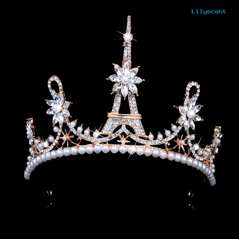 [LS]Gorgeous Eiffel Tower Berlian Imitasi Mahkota Wanita Royal Wedding Bridal Tiara Perhiasan