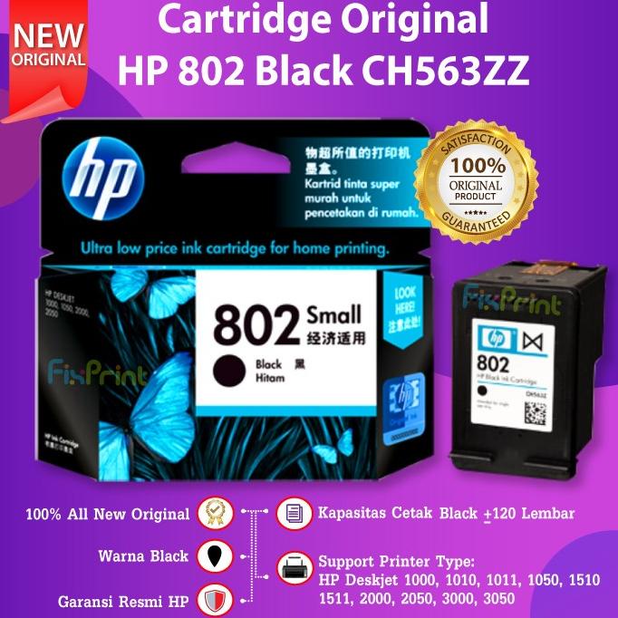 Hp 802 Black Ch563Zz Cartridge Tinta Printer Deskjet 1000 1010 1050