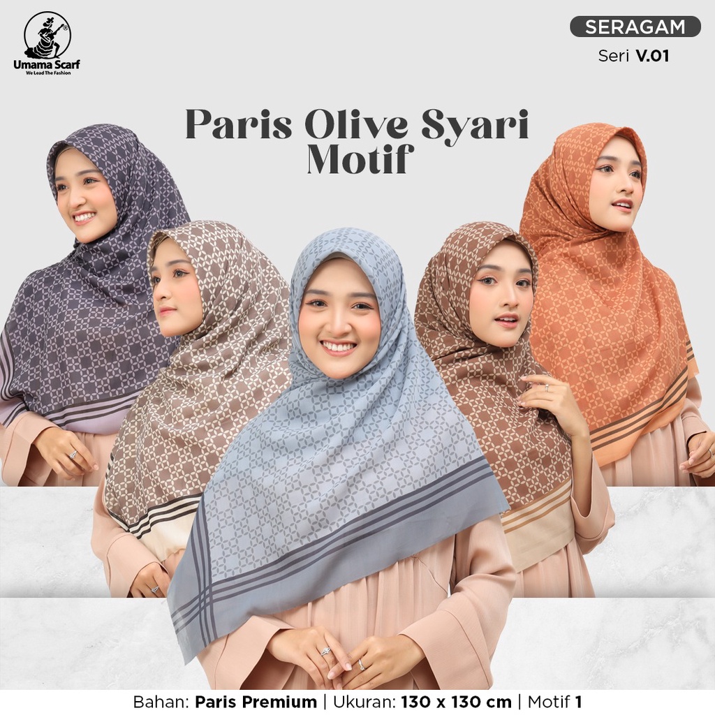 Kerudung PARIS OLIVE MOTIF SYARI Umama Scaf 130X130cm