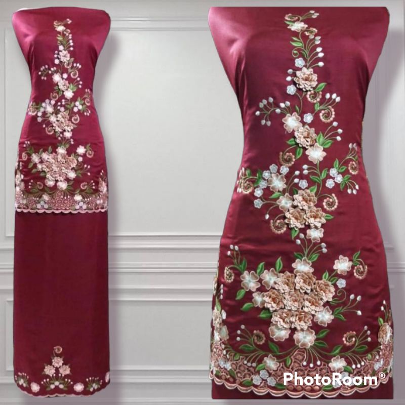 PO Bahan/Bakal Baju Kurung Bordir Sulam Timbul Kerancang