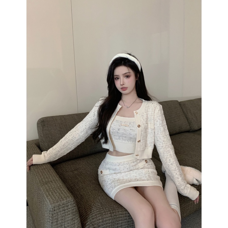 ❐Suhao Xiaoxiangfeng Kardigan Rajutan Wanita Musim Gugur 2022 Baru Lengan Panjang Gadis Panas Slim Slim Jaket Sweater Top