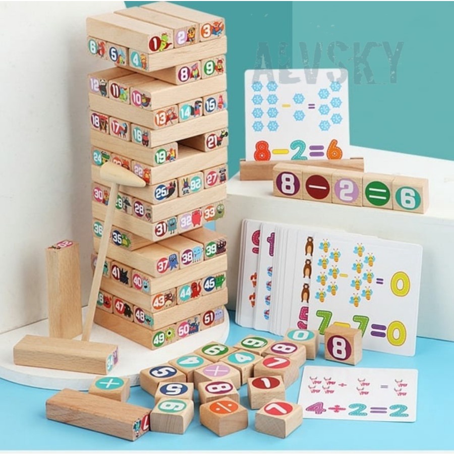 MAINAN EDUKASI ANAK BALOK SUSUN KAYU / WOODEN STACKING BALANCE GAME