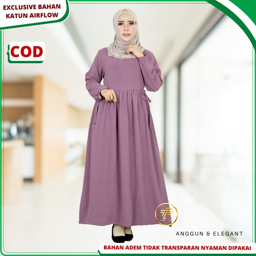 Baju Gamis Wanita Polos Bahan Katun Crinkle Premium Adem Remaja Elegan Terbaru 2022 Kekinian Untuk K
