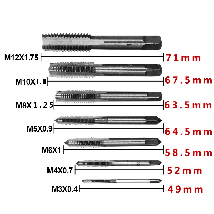 7pcs Mata Bor Tap Die Set M3-M12 Mata Bor Pembuat Ulir Sekru Drat Lubang Baut Ulir Sekrup