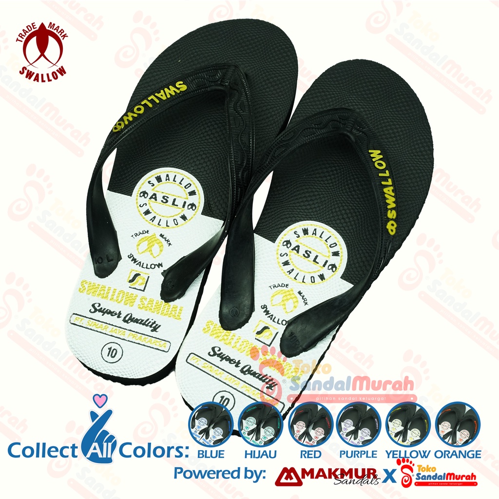 Toko Sendal Murah - Sandal Swallow Retro Male Pria Laki-Laki Cowok Hitam Sendal Swalow Jepit 9,5 - 11 38 39 40 41 Karet [Tk Sendal Murah M 04 Swl Retro Male]