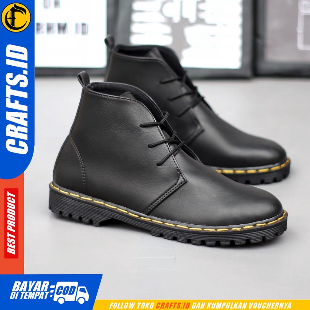CRAFTS redfield - Sepatu Pantofel Docmart Formal Boots Kerja Pria Hitam