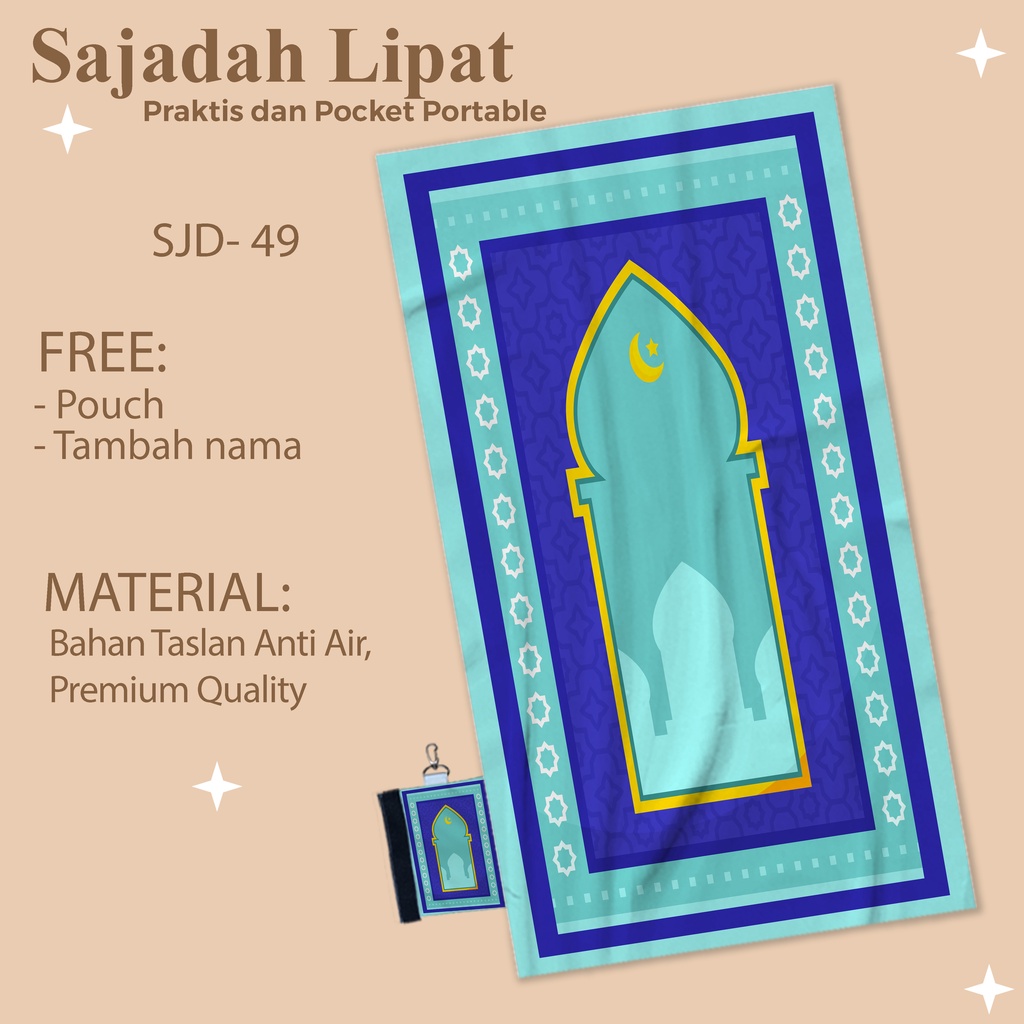 SJD-49 ||FREE PENAMBAHAN NAMA|| Sajadah Anti Air || Sajadah Travel Saku Lipat Portable || Sajadah Genggam Traveling