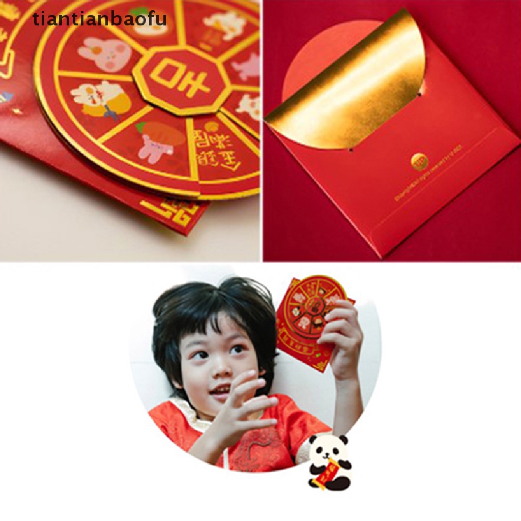 [tiantianbaofu] 3pcs Amplop Merah Yang Dapat Diputar Kreatif Kartun Saku Merah2023Tahun Baru Hongbao Butik