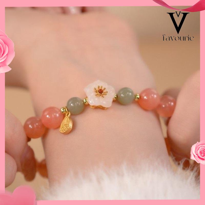 CODJade Bead Gelang Kecil Peach Blossom Woven Perempuan Desain Niche Mahasiswa Pacar Hadiah-FA