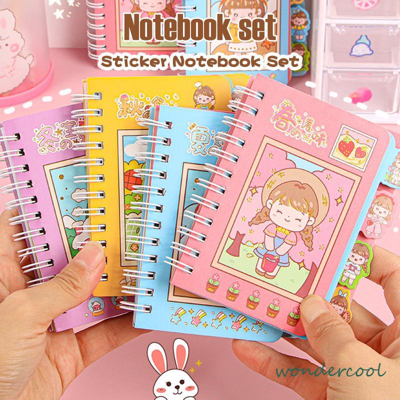 Buku Catatan Lucu Siswa Scrapbook Coil  Buku Portabel  Dengan Stiker Di Dalamnya-Won