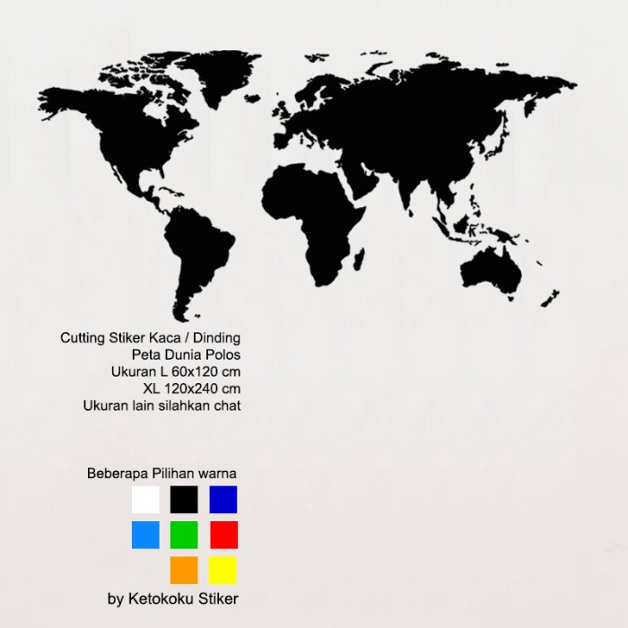 Wall Sticker Wall Cutting Sticker World Map Peta Dunia Stiker Dinding Kantor Polos
