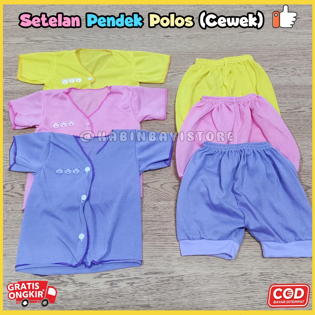 3 Pcs Setelan Baju Pendek dan Celana Pendek Polos Bayi