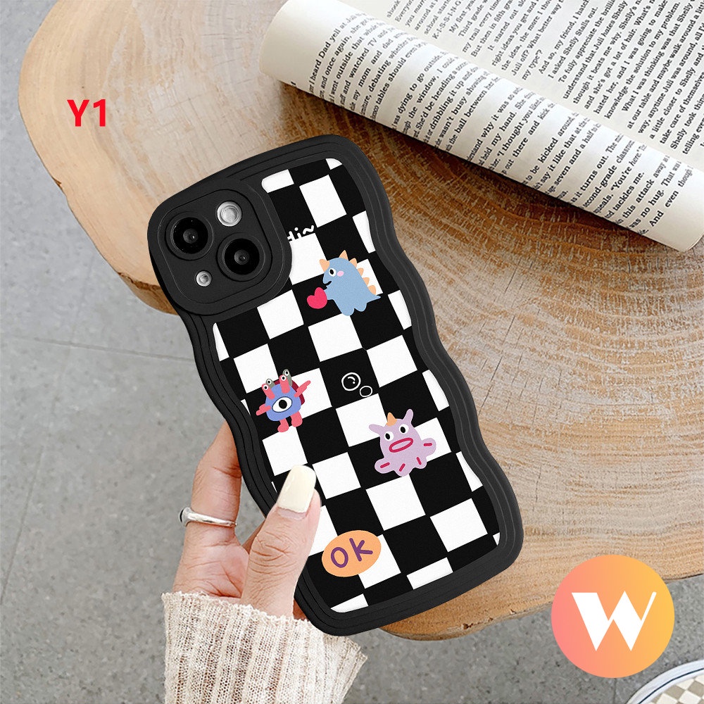 Casing Soft Tpu Wavy Edge Case Redmi Note 11s 10s 11 11Pro+9 8 10 9Pro Note 10Pro 9s Redmi 9A 9T 12C 10 9C 10C A1+9 10A POCO M3 X3 NFC Mi 11T Pro Chessboard Diamond Cute Monster Sarung