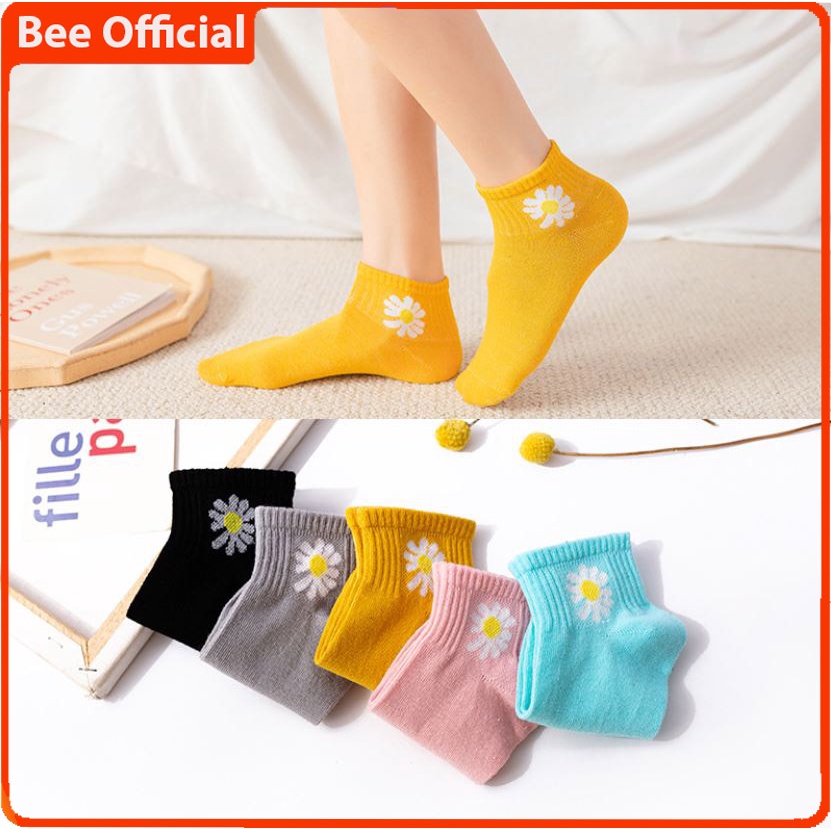 BEE - Kaos Kaki Wanita / Kaos Kaki Pendek Polos Bunga Daisy / Kaos Kaki Semata Kaki  SC 05