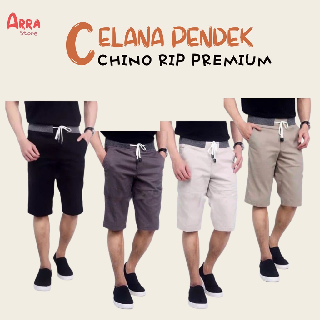 Celana Pendek Chino Pria Wanita Pick Pinggang Karet Rip Katun Twill Santai Cowok Keren  (COD)