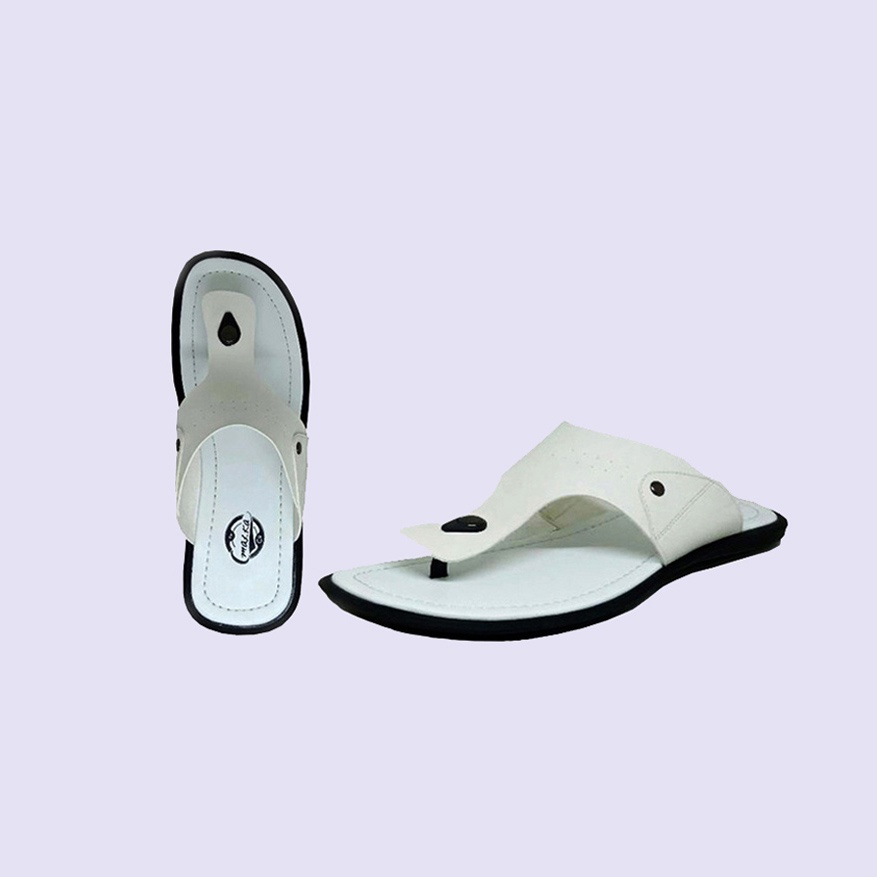 Sandal Slide Pria Kulit Asli | Sendal Selop Hitam-Putih | Ukuran Kaki Besar Jumbo