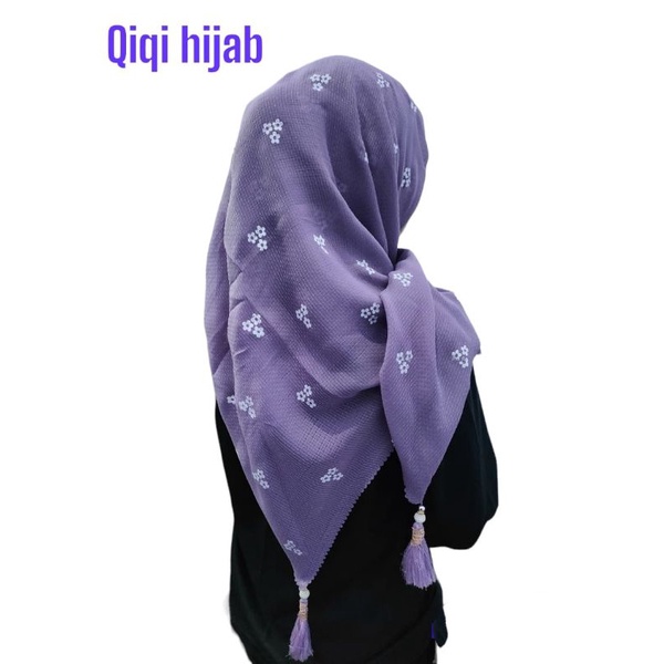 (Qiqi Hijab) SEGIEMPAT WAFFLE JAMBUL MOTIF BUNGA TIGA •kerudung segiempat rubycorn