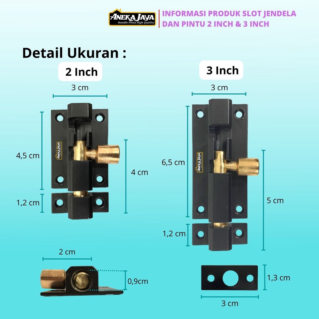 Grendel Slot Jendela Dan Pintu Hitam - Ukuran 2 inch 3 Pengunci Kunci Tambahan Allumunium