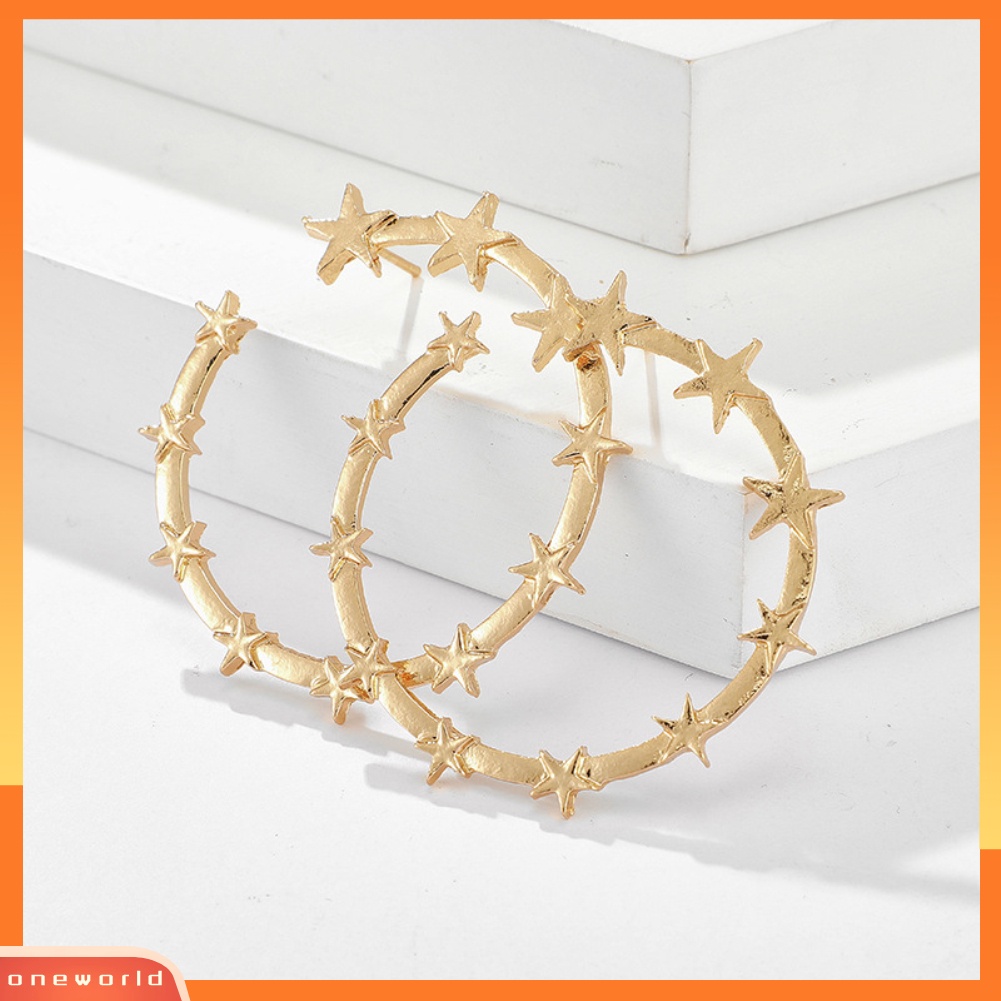 [WONE] Fashion Wanita Terbuka Bintang Besar Lingkaran Liontin Anting Hoop Pesta Liburan Perhiasan