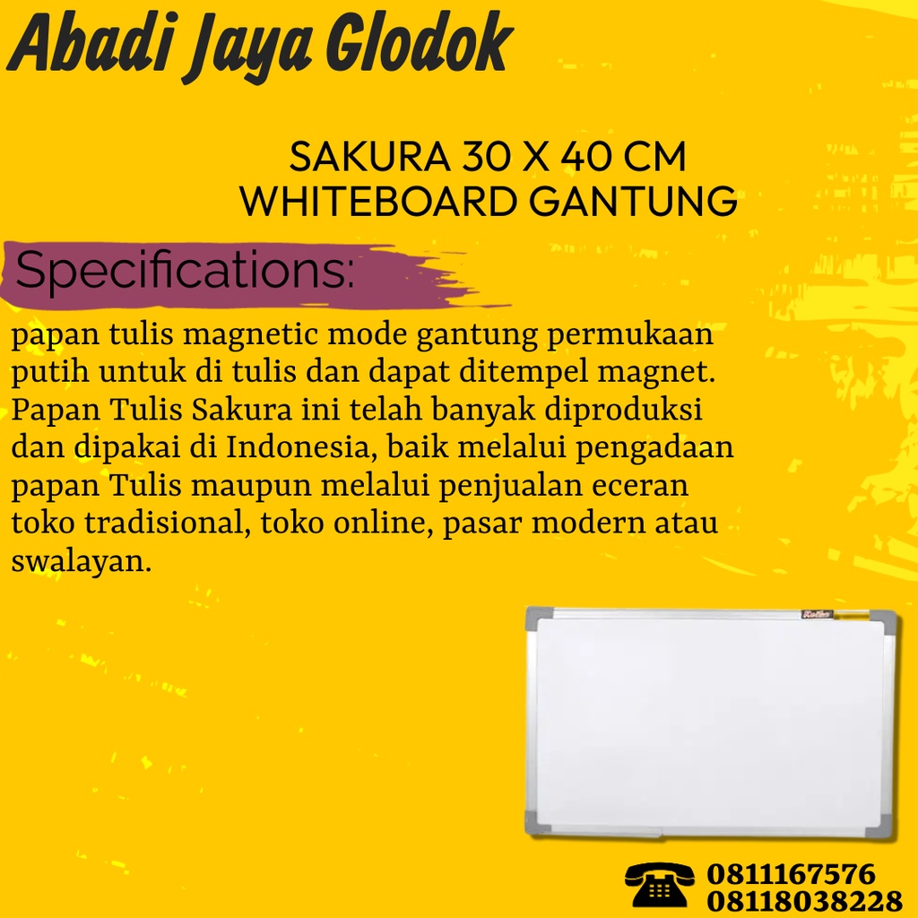 

SAKURA 30 X 40 CM WHITEBOARD GANTUNG