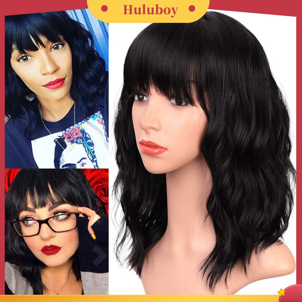 Wig Rambut Palsu Wanita Model Pendek Keriting Gelombang Natural