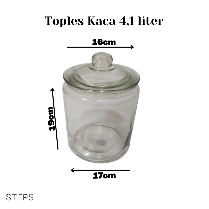 Toples Kaca Dapur Kedap Udara 4100ml / Glass Canister Airtight With Lids  / Toples Kaca Asinan Manisan Cookies Kue Kering 4100ml