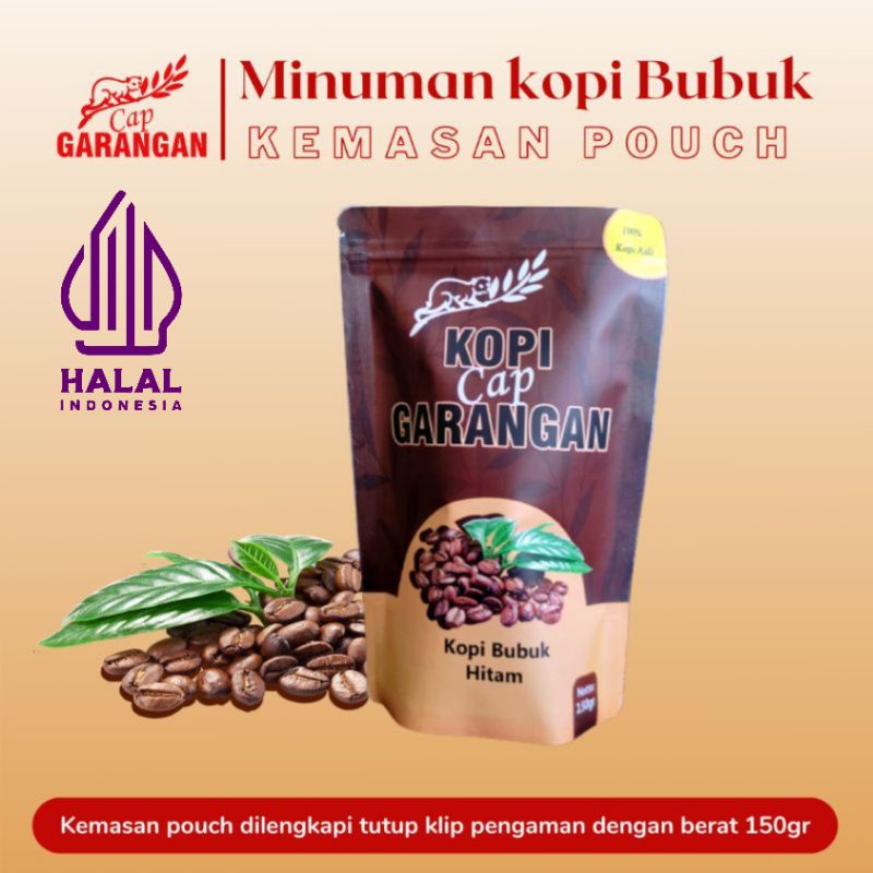 

Kopi Robusta Bubuk Halal Kemasan Pouch Klip 150gr Murah Cap Garangan