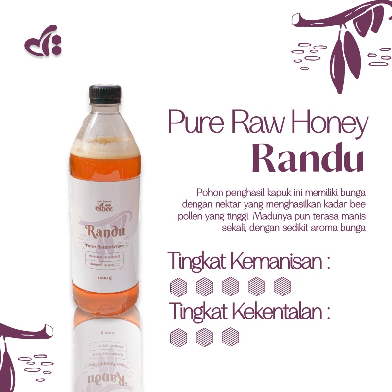 

Raw Honey by dBee - Nektar RANDU 1000gr (750 ml) - Madu Mentah Murni Asli - 100% Raw Murni