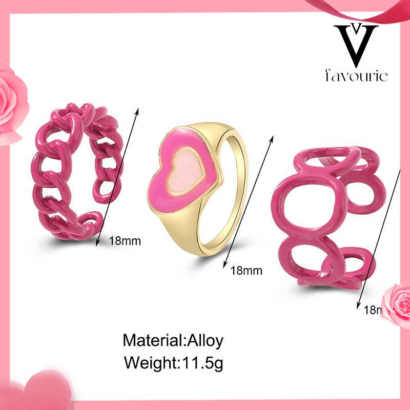 COD3PCS Heart Geometry Rings Cincin Geometri Jantung Cincin Mode Menetes Minyak yang Dapat Disesuaikan untuk Aksesoris Perhiasan Wanita-FA