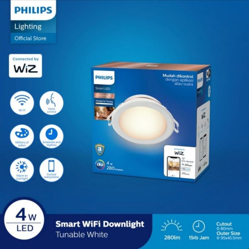 Lampu Downlight led Philips smart wifi 4w TW Tunable White kuning putih / Lampu Philips Smart wifi Downlight led 4w TWbTunable White kuning putih