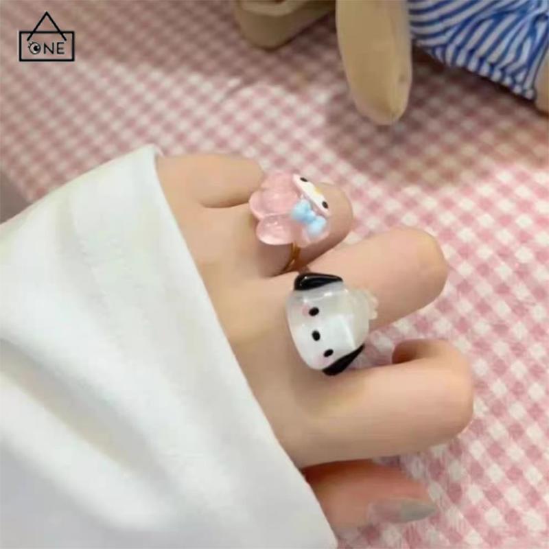 COD❤️Cinnamoroll Anjing Kulomi Cincin Resin Lucu Girly Pasangan Saudara Perempuan Pembuka Pacar Kartun-A.one