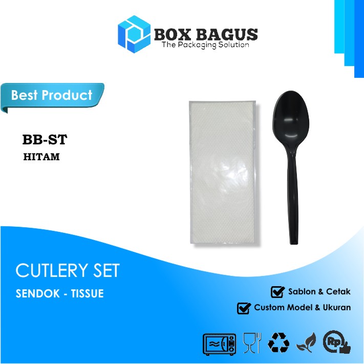 (ST HITAM) SET ALAT MAKAN SENDOK PLASTIK PREMIUM CUTLERIES DISPOSABLE HYGIENE STERILE