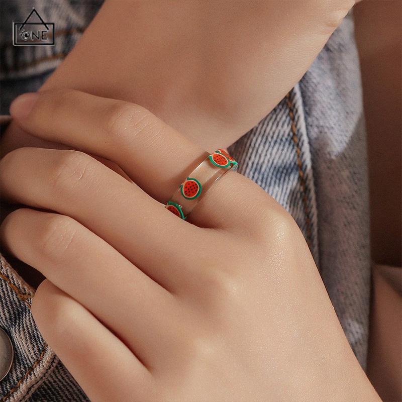 COD❤️Cincin Bahan Resin Akrilik Bentuk Buah Untuk Wanita Fashion Korea-A.one